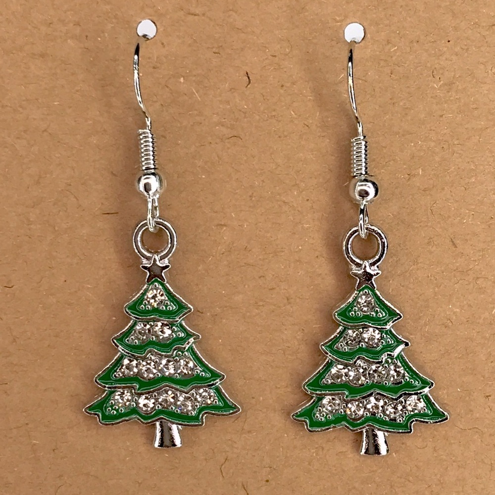 *LAST SET* Festive Green and Silver Christmas Tree Earrings Fashion Jewelry